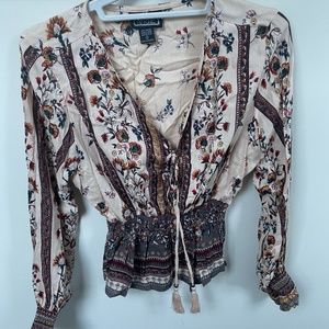 Floral Long Sleeve Peasant Blouse - Small